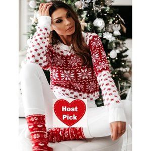 Red and White Christmas Sweater For Women Knitted Full Sleeve Bright & Beautiful